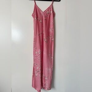 Vintage Pink Silk Floral Slip Dress/Lingerie Bias Cut, Size Medium